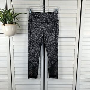 Lululemon Pace‎ Rival Crop Marathon Splatter White Black Leggings Womens Size 4